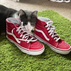 Vans red canvas high tops size 7